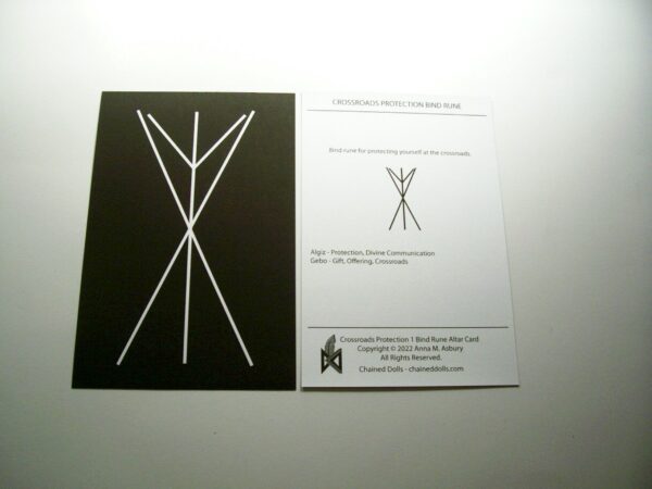 Crossroads Protection 1 Bind Rune Black Altar Card by Wayuką́