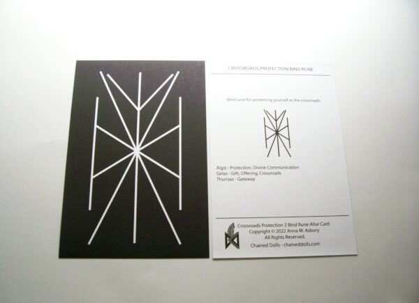 Crossroads Protection 2 Bind Rune Black Altar Card by Wayuką́