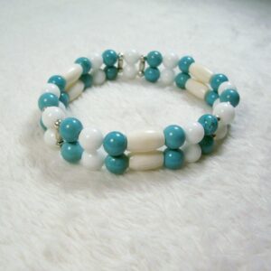 Turquoise Howlite and White Bone Two Strand Stretch Bracelet by Wayuką́