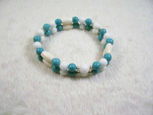 Turquoise Howlite and White Bone Two Strand Stretch Bracelet by Wayuką́