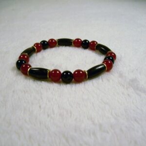 Onyx, Wine Jade and Buffalo Bone Stretch Bracelet by Wayuką́