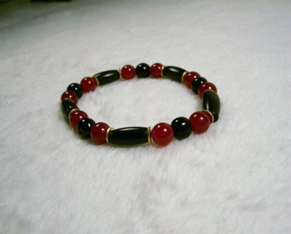 Onyx, Wine Jade and Buffalo Bone Stretch Bracelet by Wayuką́