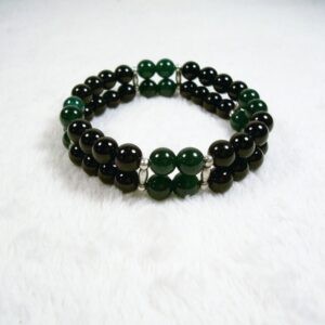 Onyx and Green Jade Two Strand Stretch Bracelet by Wayuką́