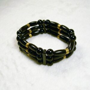 Onyx and Buffalo Bone Three Strand Stretch Bracelet by Wayuką́