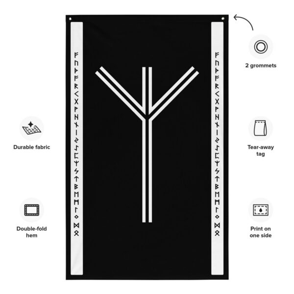 Algiz Black and White Wall Flag by Wayuką́