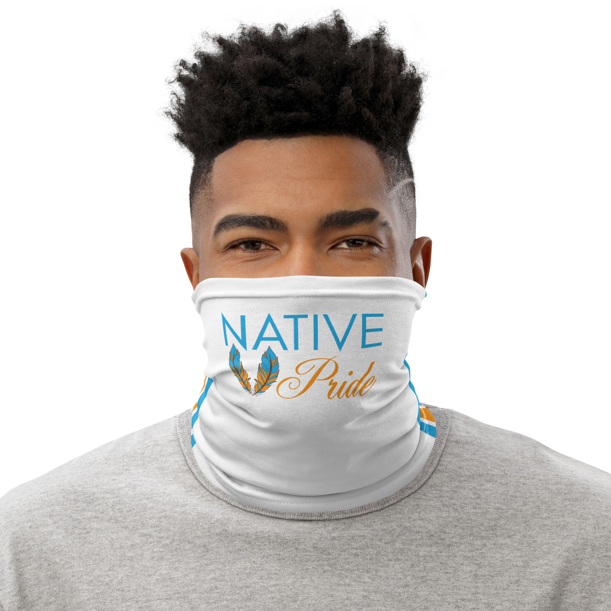 Native Pride Feathers White Neck Gaiter by Wayuką́