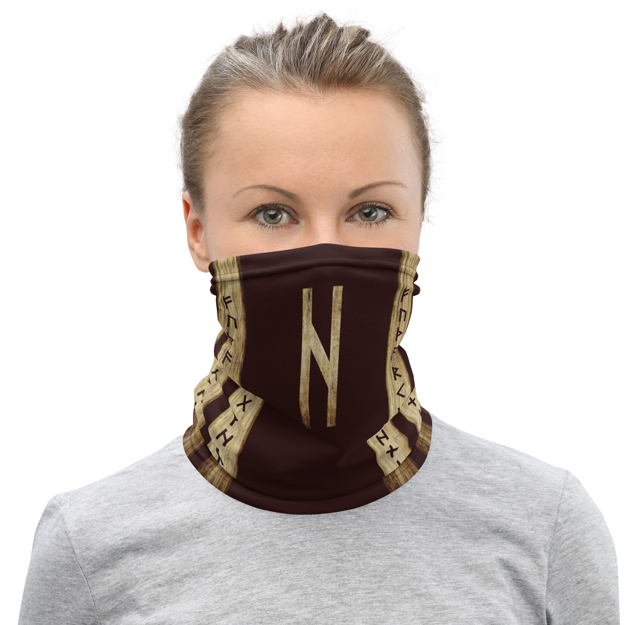 Hagalaz Brown Grunge Neck Gaiter by Wayuką́