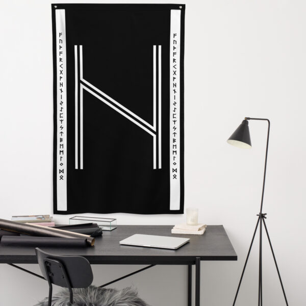 Hagalaz Black and White Wall Flag by Wayuką́