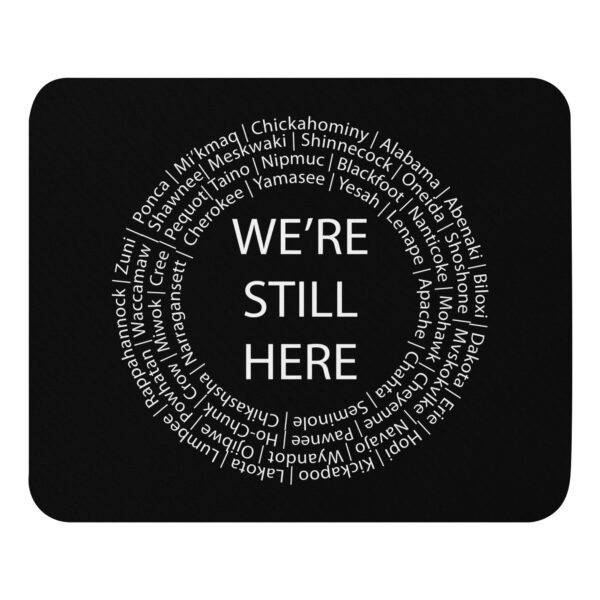 We're Still Here Black Mouse Pad by Wayuką́