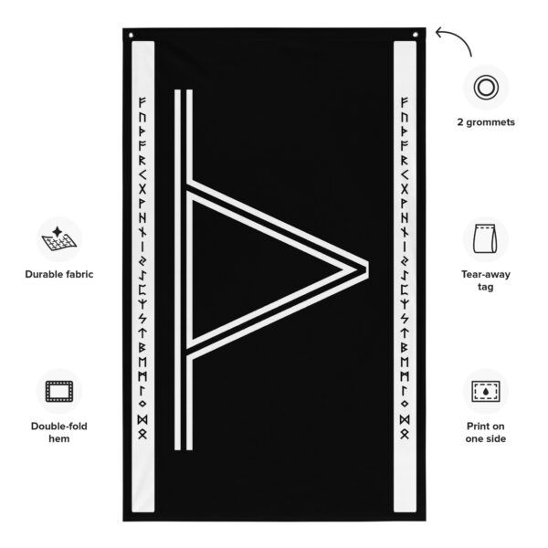 Thurisaz Black and White Wall Flag by Wayuką́