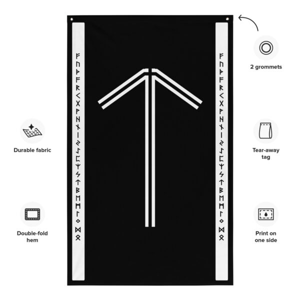 Tiwaz Black and White Wall Flag by Wayuką́