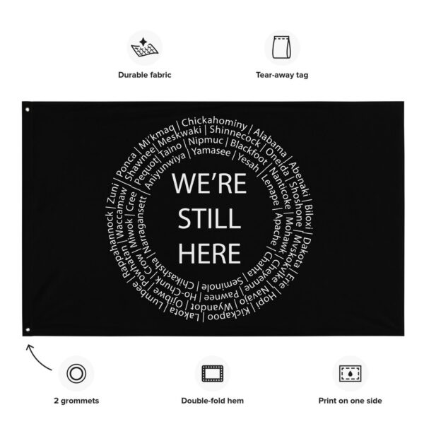 We're Still Here Black Wall Flag by Wayuką́