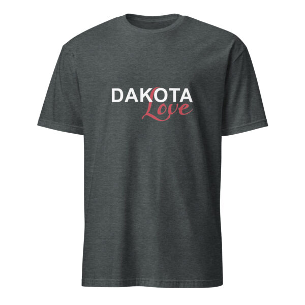 Dark Heather Dakota Love Unisex T-shirt by Wayuką́