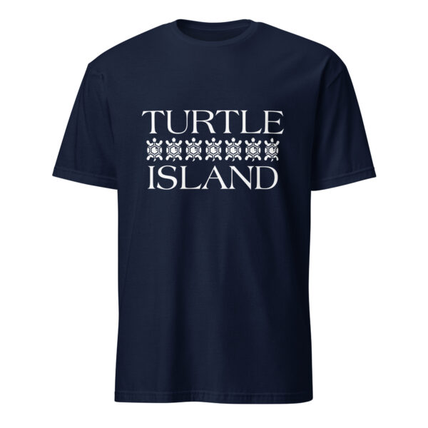 Navy Turtle Island 4 Unisex T-shirts by Wayuką́